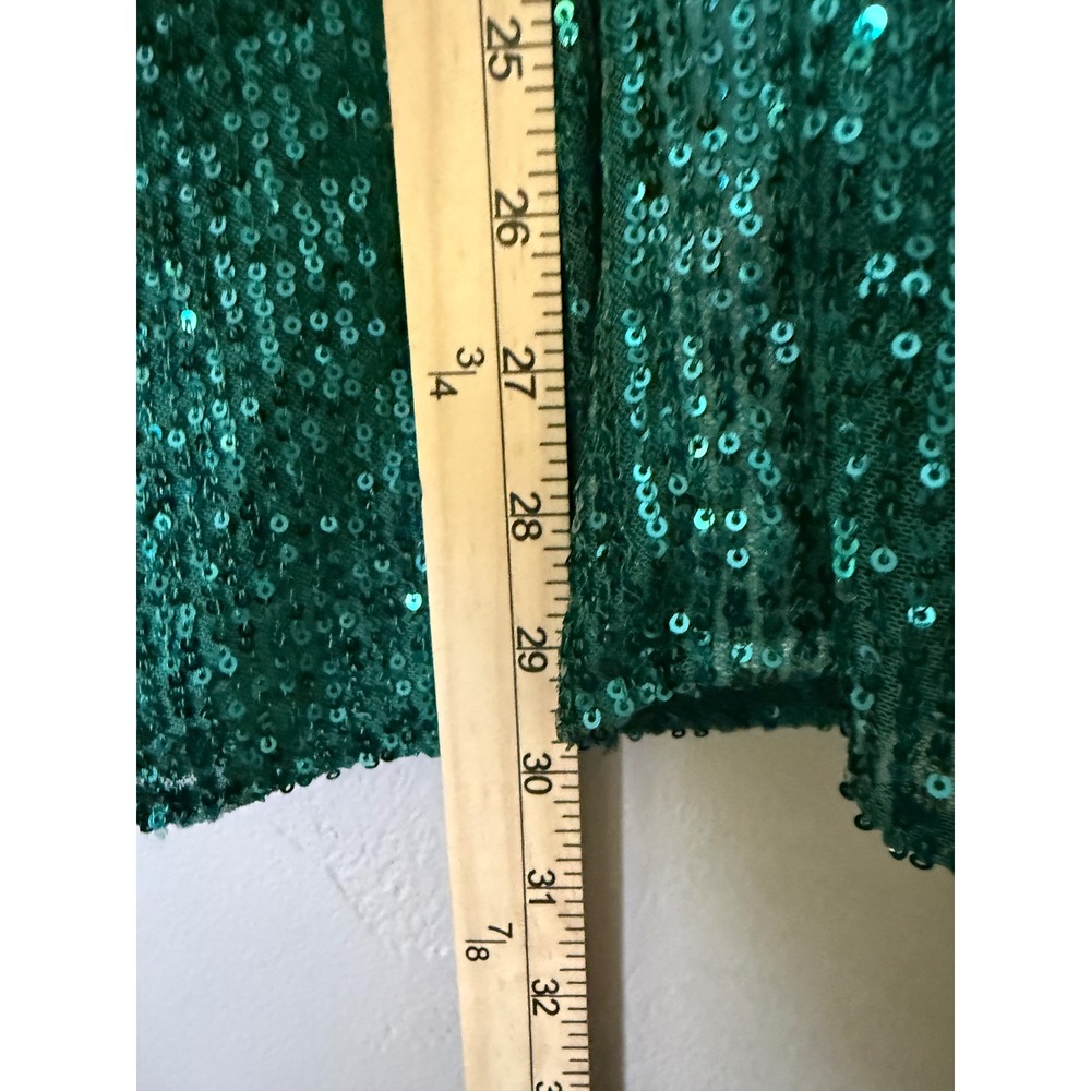 BIBI Emerald Green Sequin Button Down Shirt Long Sleeve Top XL Holiday Top - Picture 6 of 10